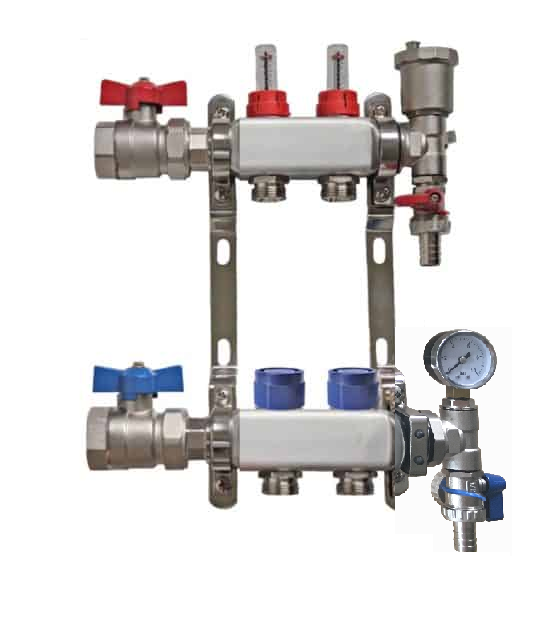 2 Port Stainless Steel Manifold Assembly - Pressure Gauge & Air Vent