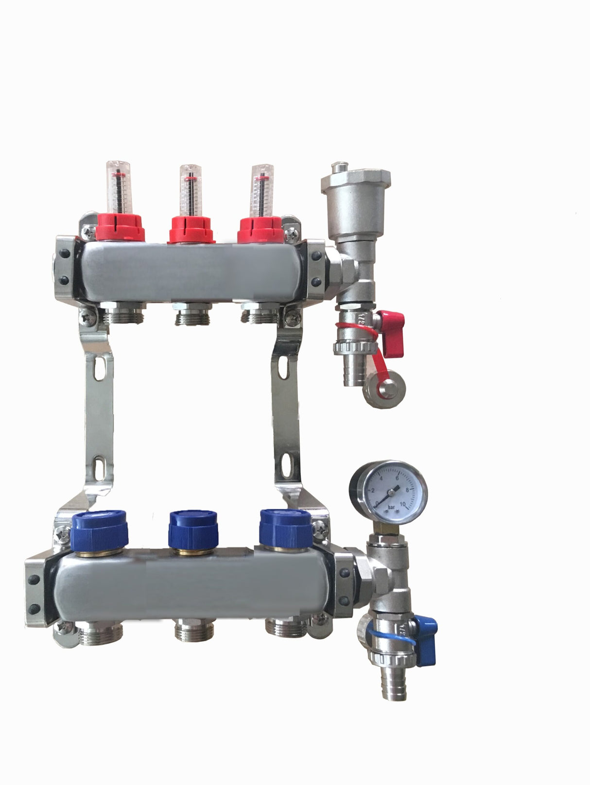 3 Port Stainless Steel Manifold Assembly - Pressure Gauge & Air Vent