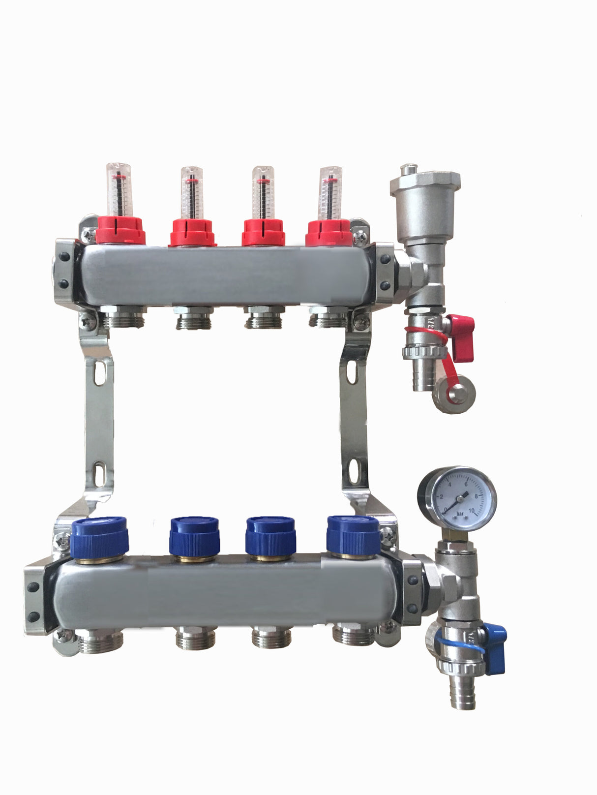 4 Port Stainless Steel Manifold Assembly - Pressure Gauge & Air Vent